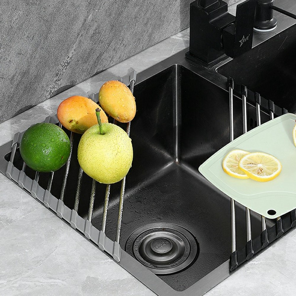 Rolovací nerezový odkvapkávač na riad nad drez v čiernom prevedení