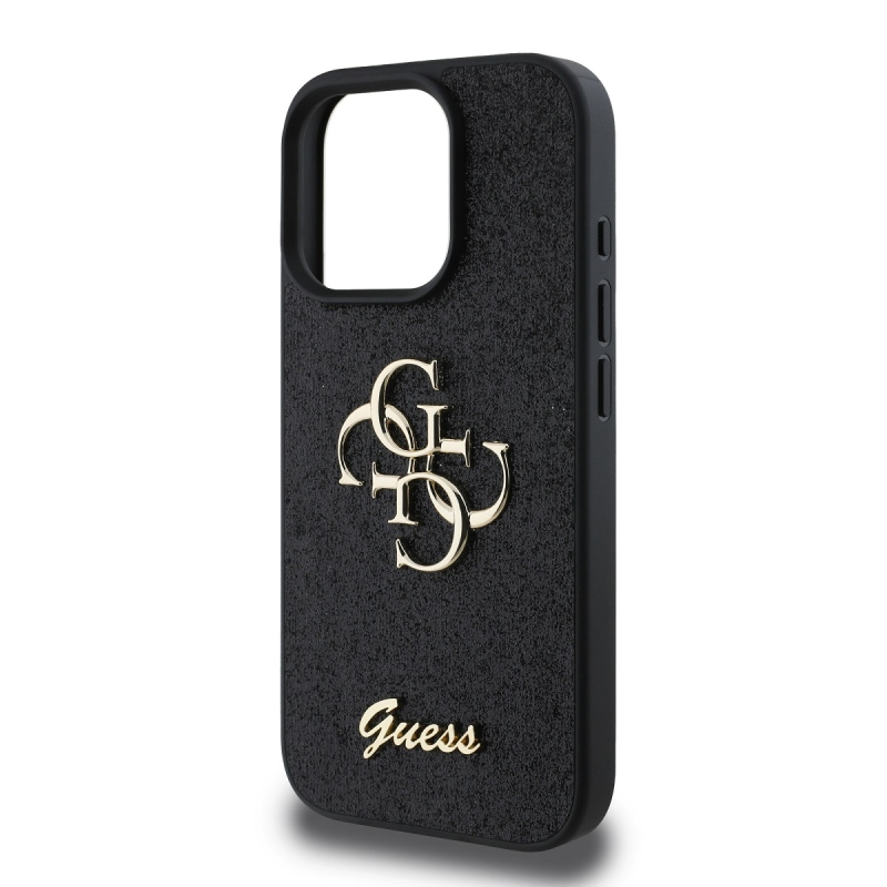 Guess PU Fixed Glitter 4G Metal Logo Zadný Kryt pre iPhone 16 Pro Max Black