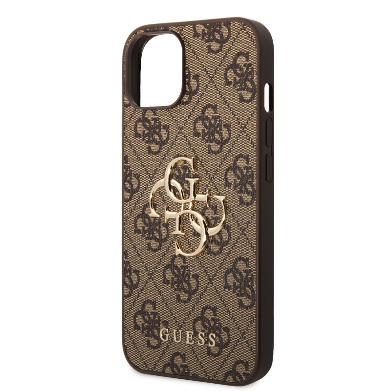 Guess PU 4G Metal Logo Zadný Kryt pre iPhone 15 Brown