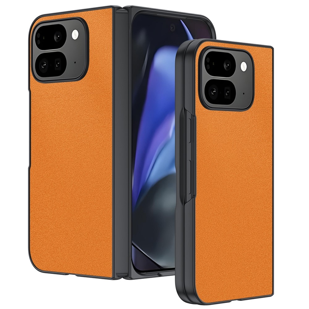 Leather plastový obal potiahnutý umelou kožou na Google Pixel 10 Pro Fold - oranžový