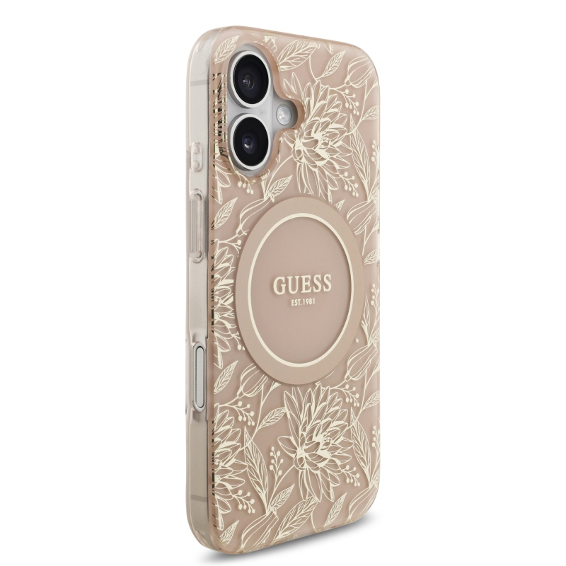 Guess IML Flowers Allover Strap MagSafe zadný kryt pre iPhone 17 Pink