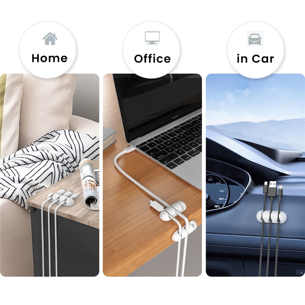 Silikónový držiak káblov s 3 drážkami a samolepiacim uchytením - biely