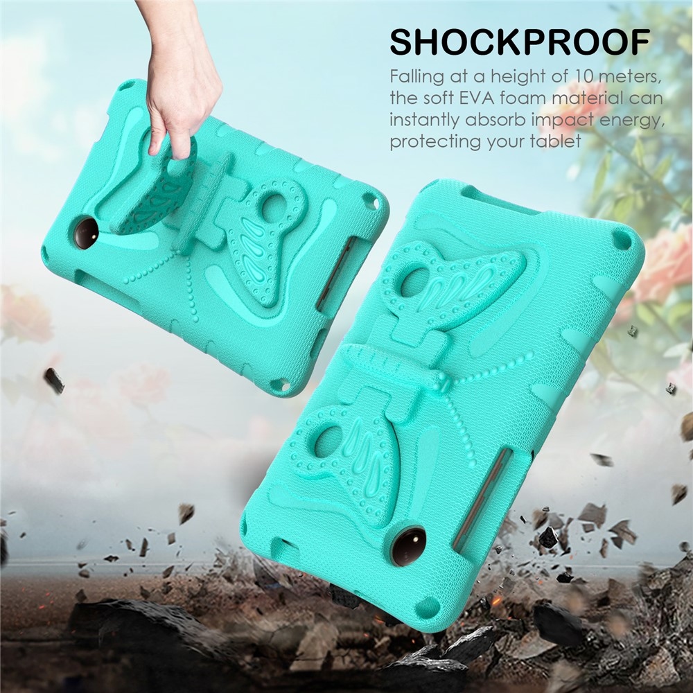 Kids Butterfly EVA odolné puzdro s popruhom na tablet Xiaomi Redmi Pad SE 8.7 - modrozelené