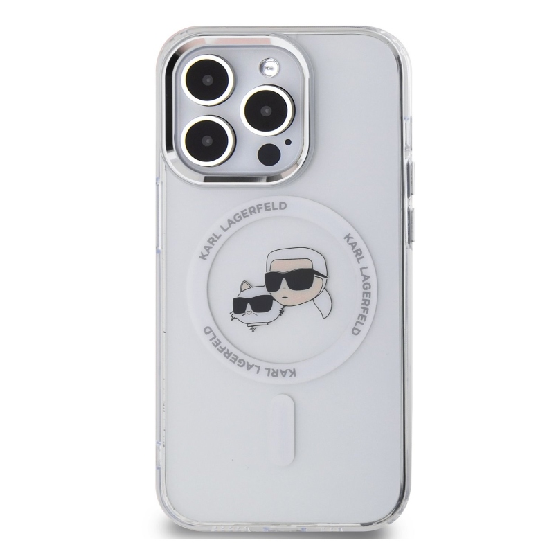 Karl Lagerfeld IML K&CH Heads Metal Frame MagSafe Zadný Kryt pre iPhone 15 Pro Transparent