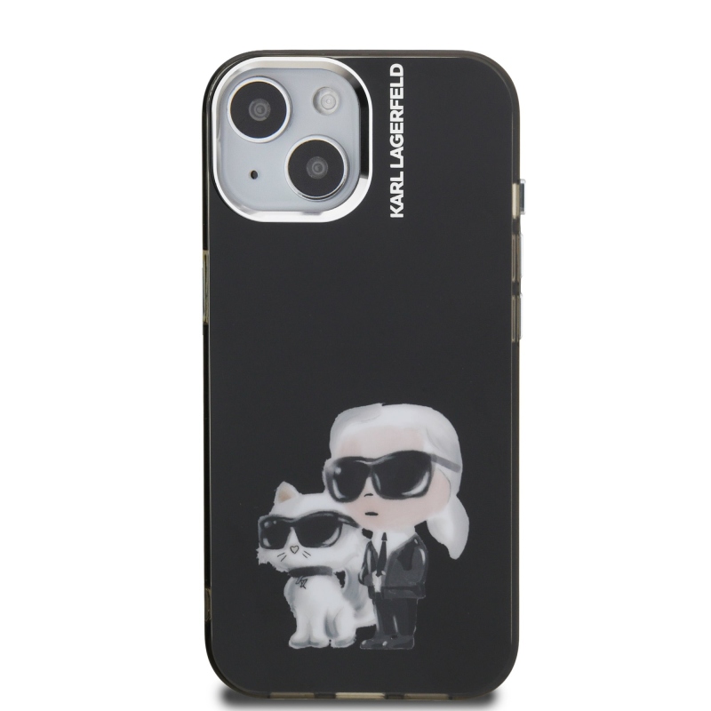 Karl Lagerfeld IML Aquarelle Karl and Choupette Zadní Kryt pro iPhone 15 Black