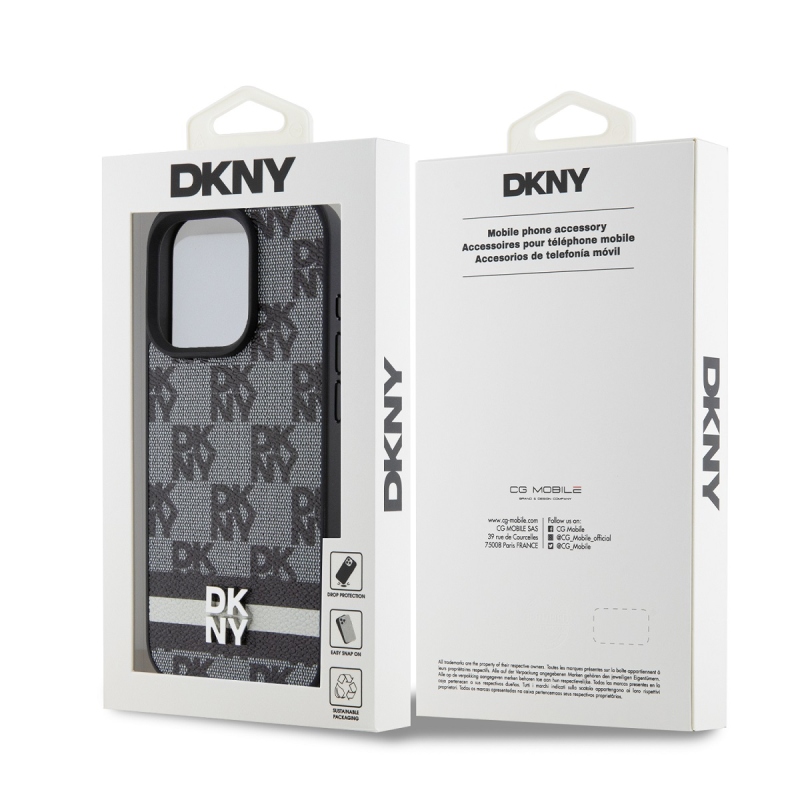 DKNY PU Leather Checkered Pattern and Stripe Zadný Kryt pre iPhone 15 Pro Max Black