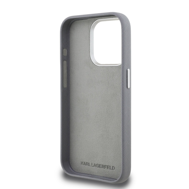 Karl Lagerfeld Grained PU K&CH Heads Zadný Kryt pre iPhone 15 Pro Max Grey