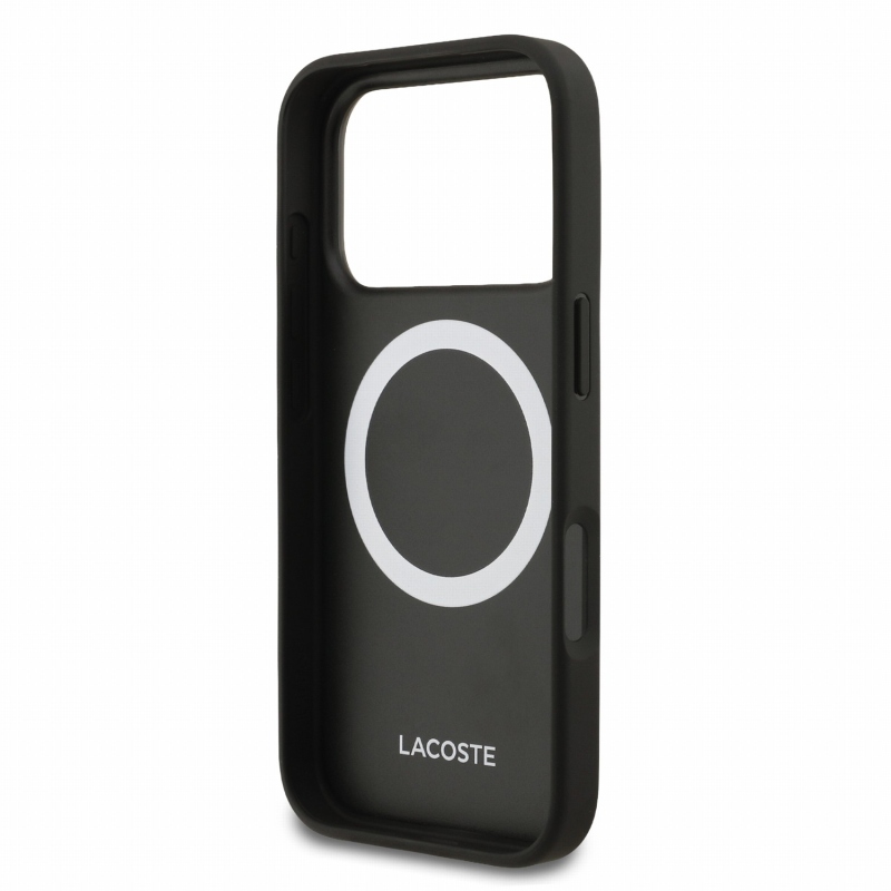 Lacoste PVC Iconic Petit Pique Metal Logo MagSafe zadný kryt pre iPhone 18 Pro, čierny