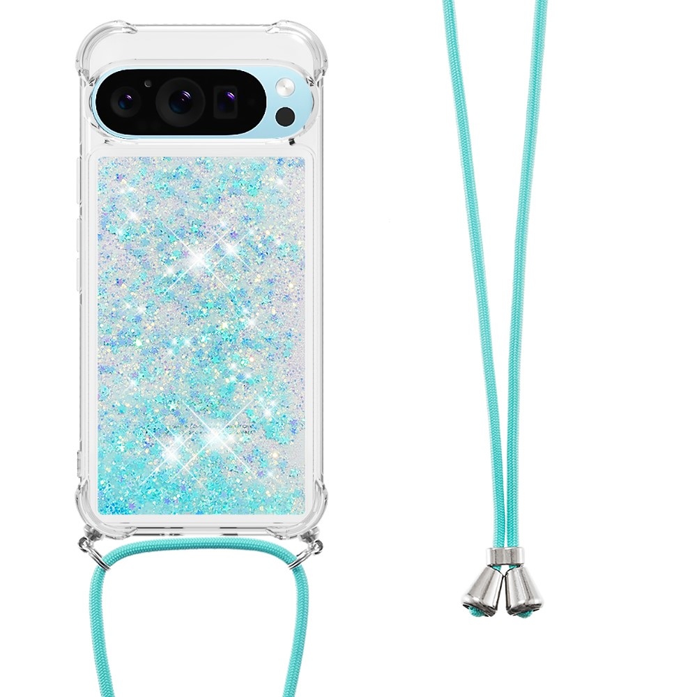 Glitters presýpací gélový obal so šnúrkou na Google Pixel 10 Pro/Pixel 10 - modrý/hviezdičky