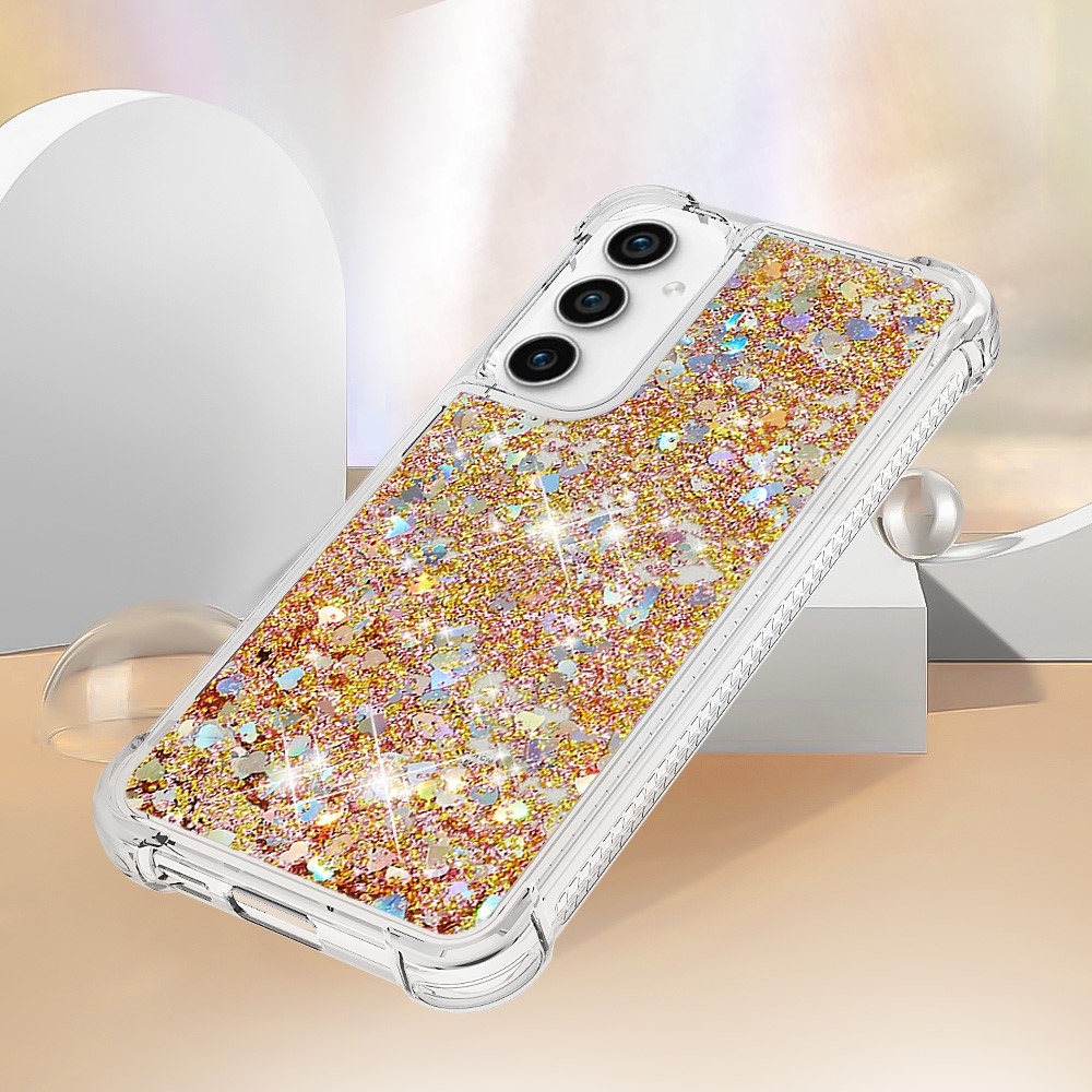 Glitter gélový presýpací obal na Samsung Galaxy S23 FE - zlatý/srdiečka