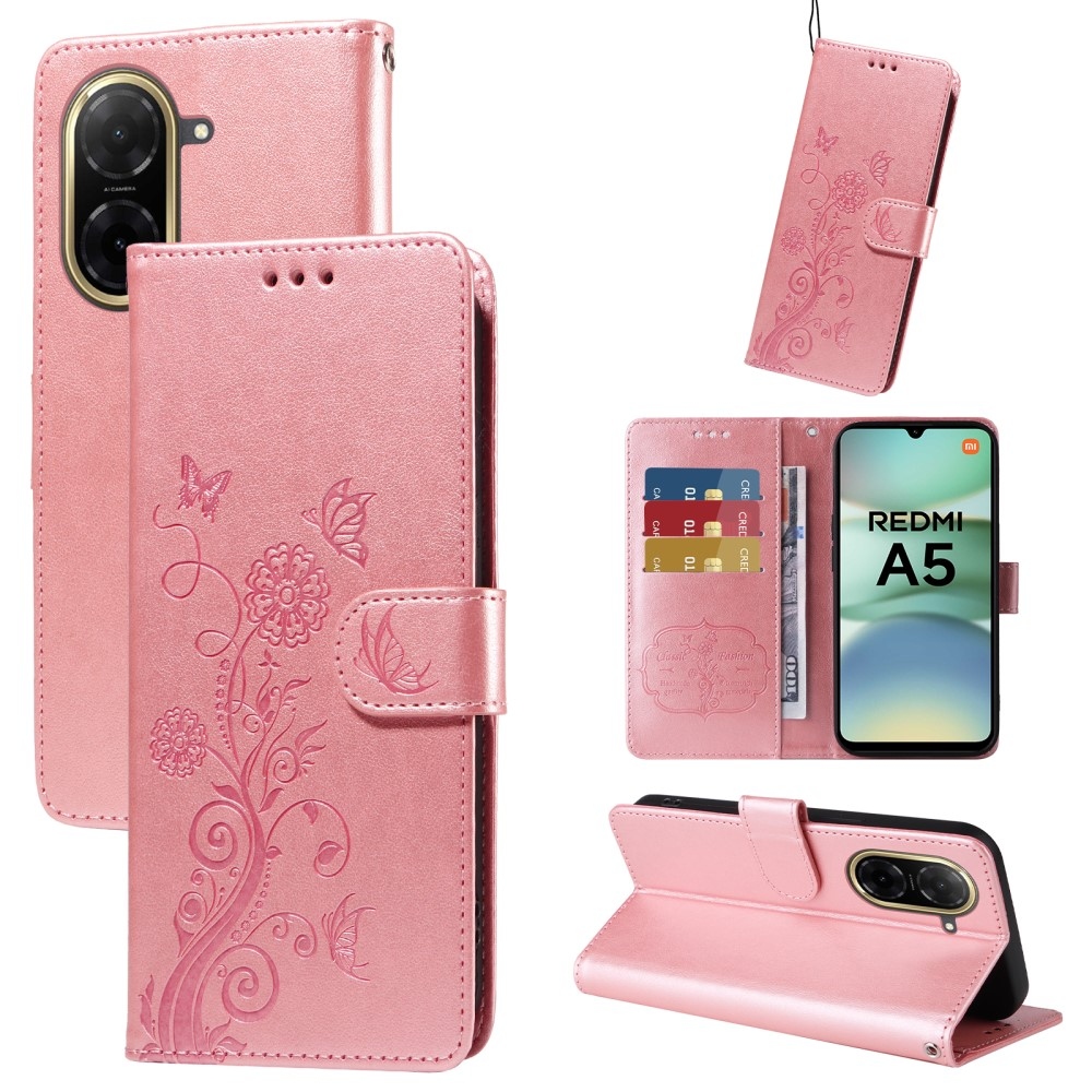 Flowery knižkové púzdro na Xiaomi Redmi A5 - ružové