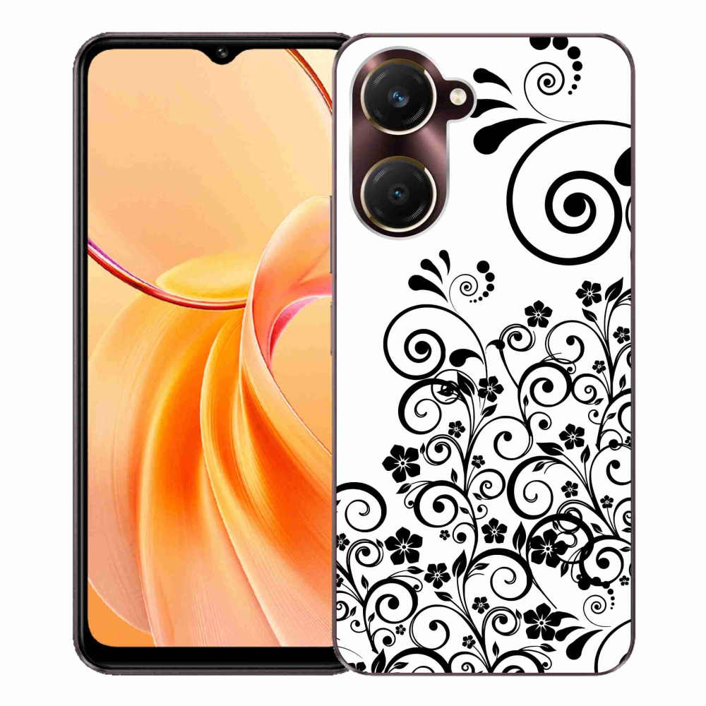 Gélový kryt mmCase na Vivo Y28s 5G - čiernobiele kvetinové vzory