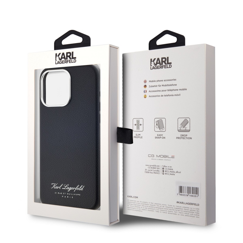 Karl Lagerfeld Grained PU Hotel RSG Zadný Kryt pre iPhone 15 Pro Max Black