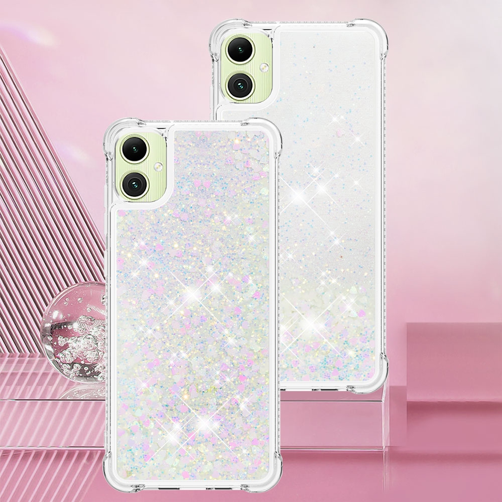 Glitter presýpací gélový obal na Samsung Galaxy A07 4G - ružovo strieborný/srdiečka