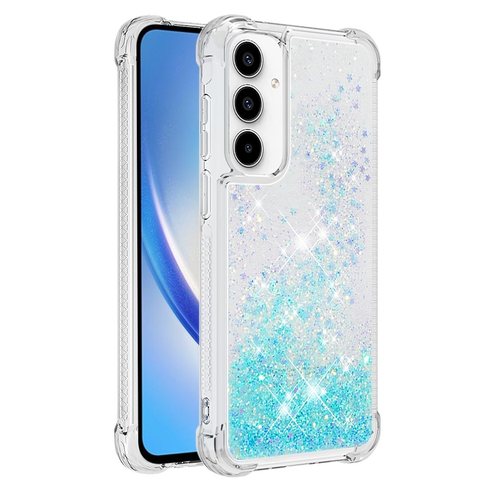 Glitter gélový presýpací obal na Samsung Galaxy A55 5G - modrý/hviezdičky