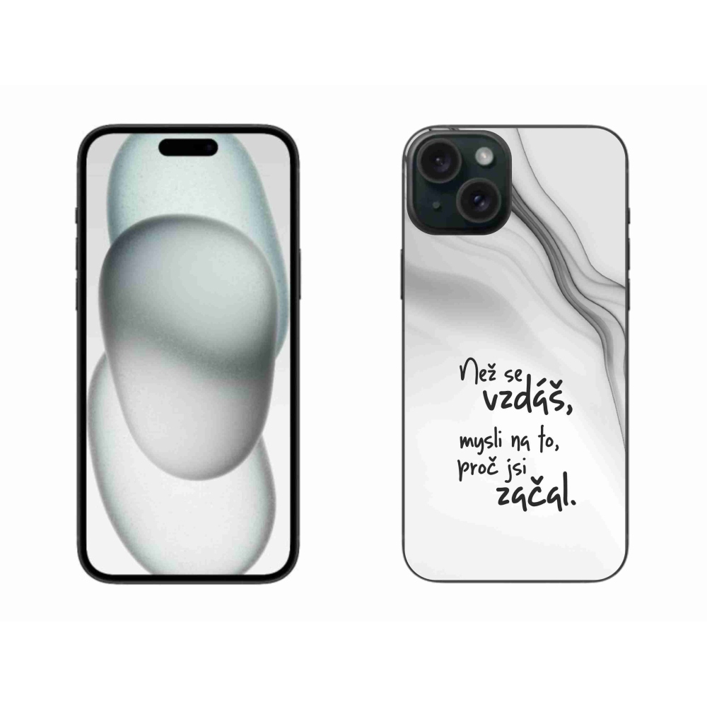 Gélový kryt mmCase na iPhone 15 Plus - citát 2 biele pozadie