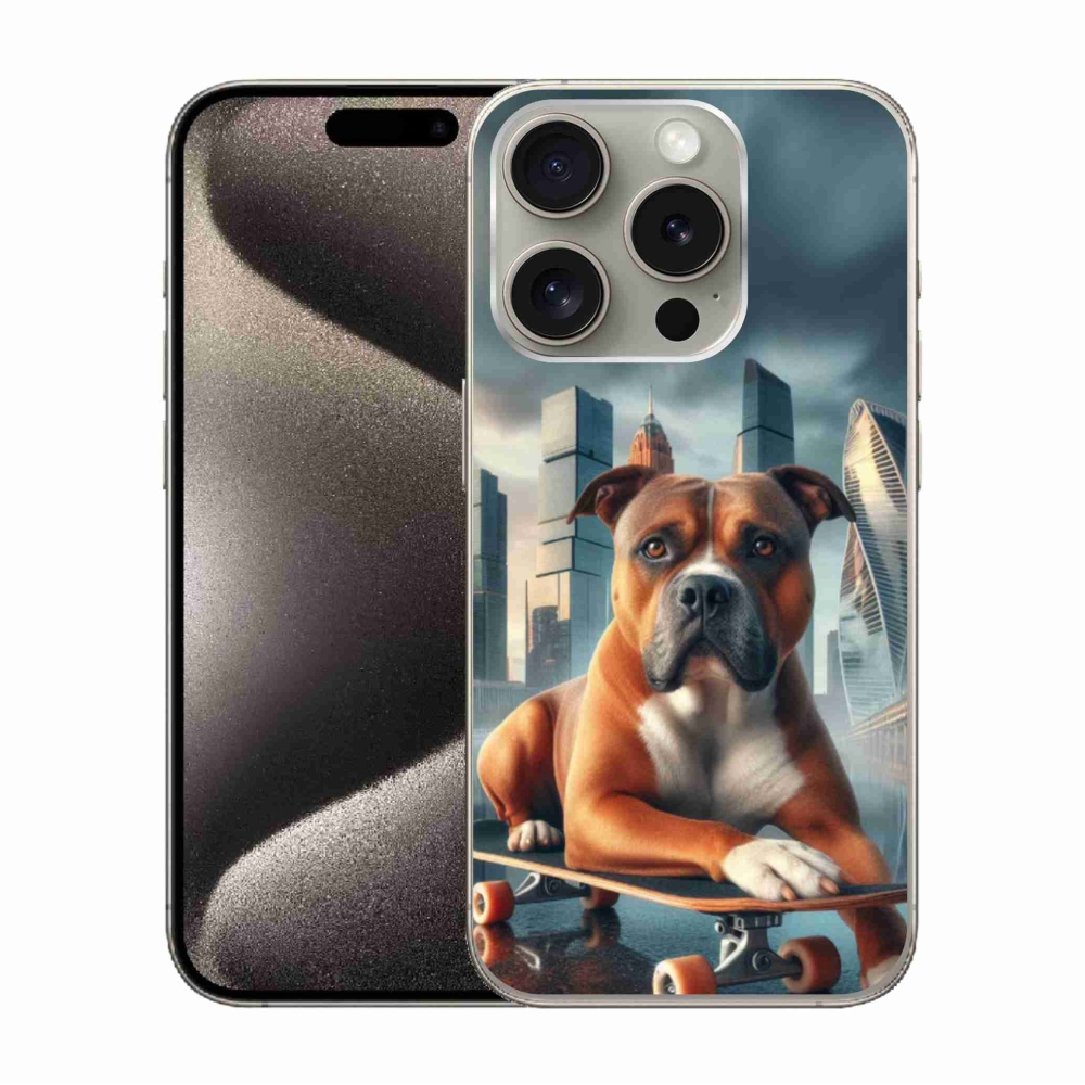Gélový kryt mmCase na iPhone 15 Pro - pes na skateboarde