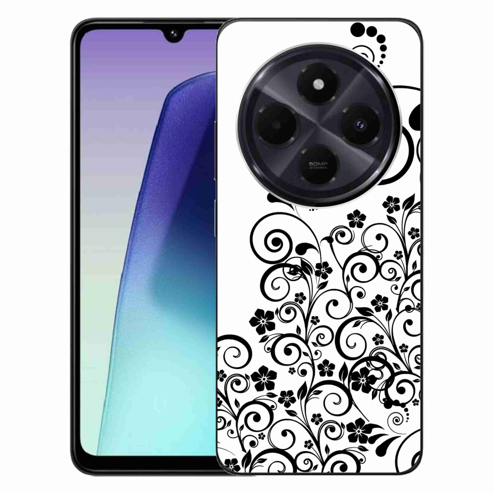Gélový kryt mmCase na Xiaomi Redmi 14C/Poco C75 - čiernobiele kvetinové vzory