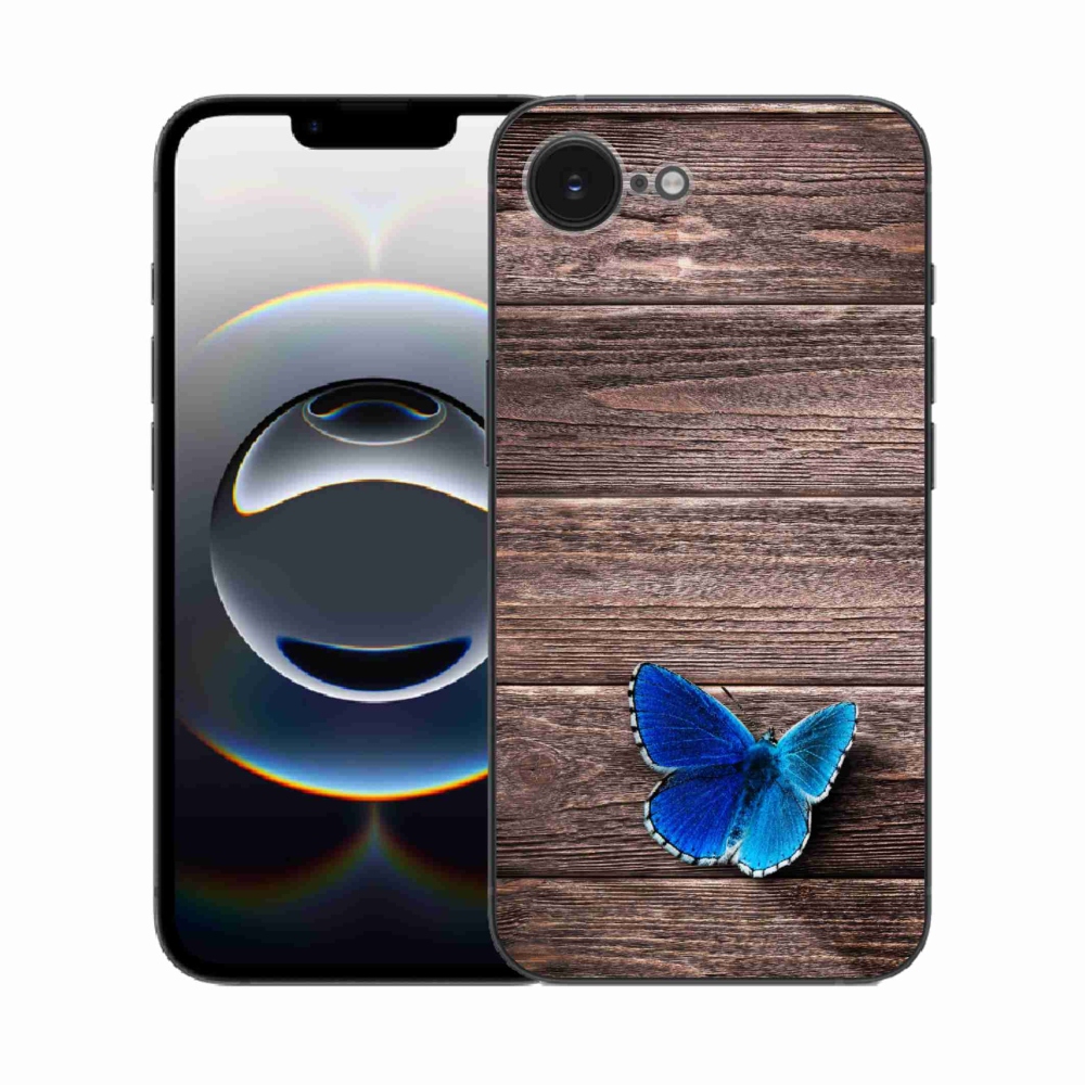 Gélový kryt mmCase na iPhone 16e - modrý motýľ 1