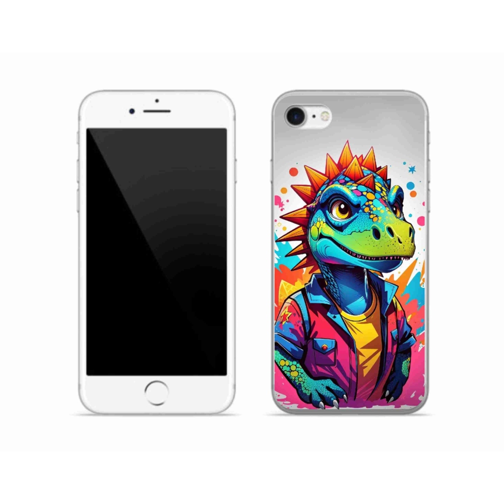 Gélový kryt mmCase na iPhone SE (2022) - farebný dinosaurus