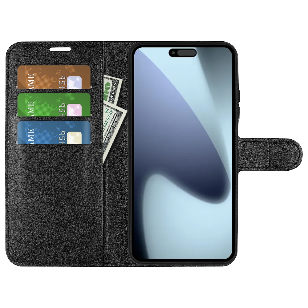 Litchi knižkové púzdro na iPhone 17 - čierne