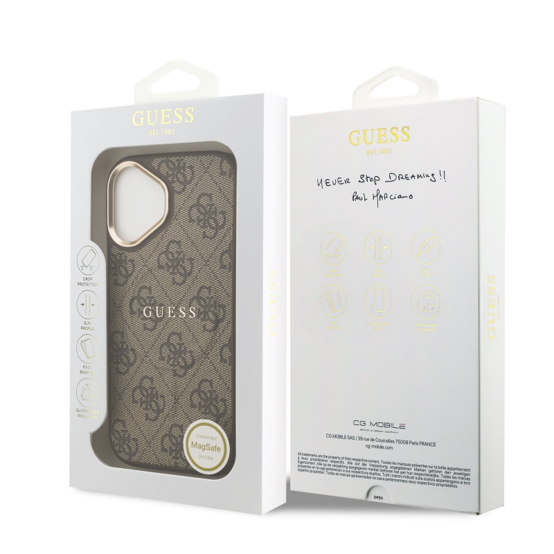 Guess PU kožený zadný kryt 4G Gold Frame MagSafe pre iPhone 17 Brown