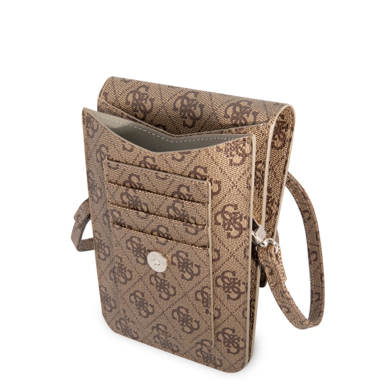 Guess PU 4G Triangle Logo Phone Bag Brown