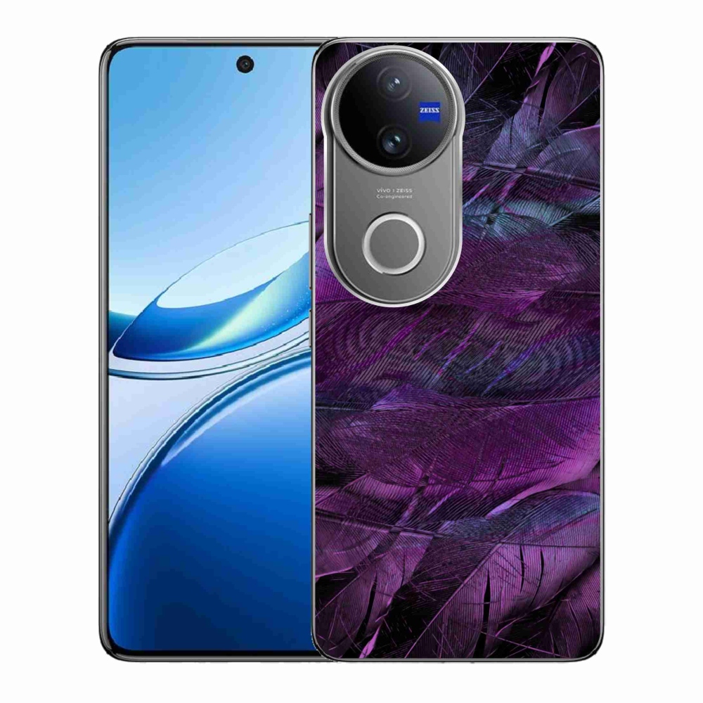 Gélový kryt mmCase na Vivo V50 5G - fialové pierka