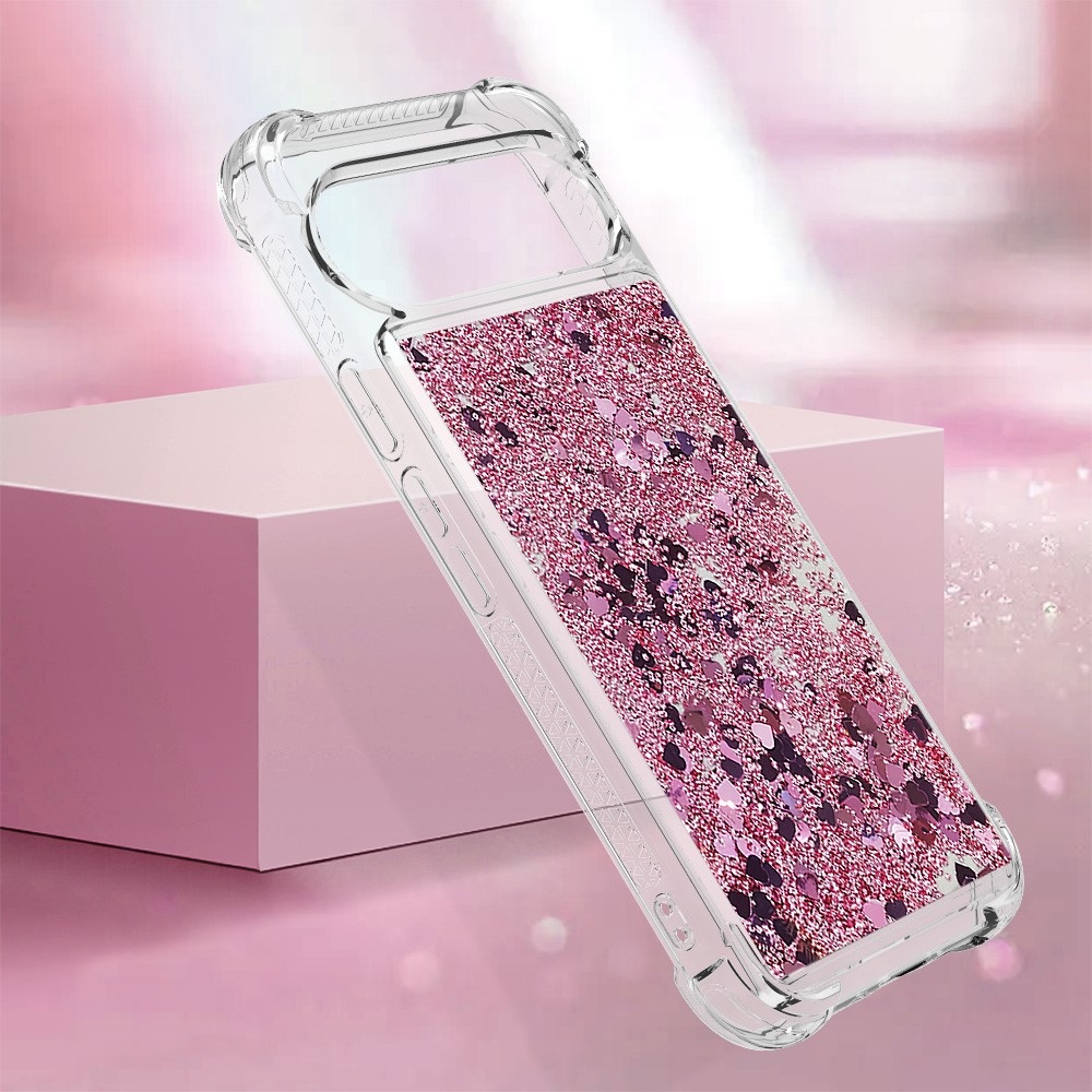 Glitter presýpací gélový obal na Google Pixel 10 Pro/Pixel 10 - ružovozlatý/srdiečka