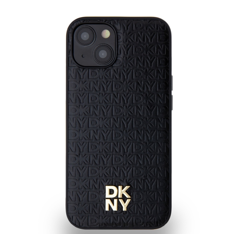 DKNY PU Leather Repeat Pattern Stack Logo Magsafe Zadný Kryt pre iPhone 14 Black