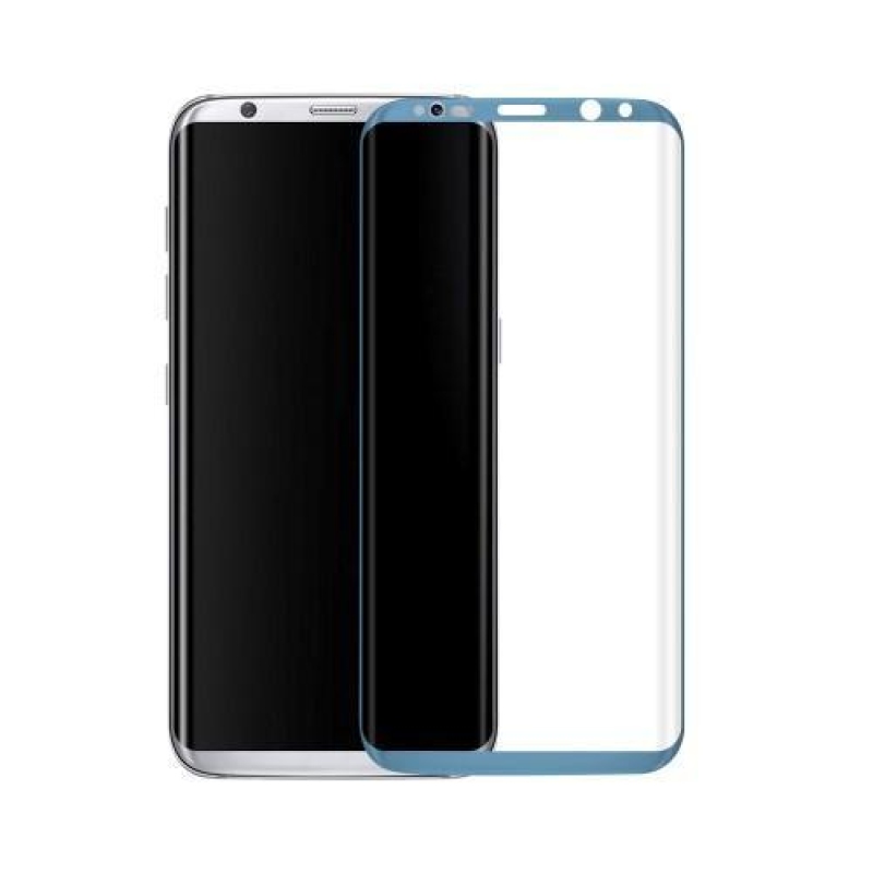 3D celoplošné fixačné tvrdené sklo pre displej Samsung Galaxy S8 - modrý lem
