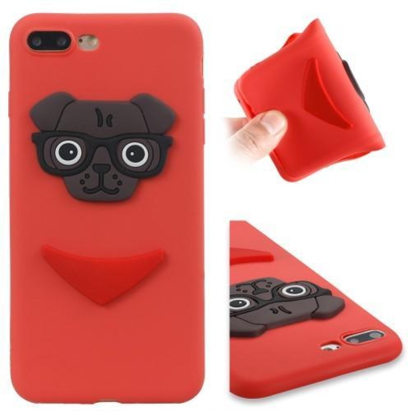 3D dog silikónový obal na iPhone 8 Plus a iPhone 7 Plus - červený