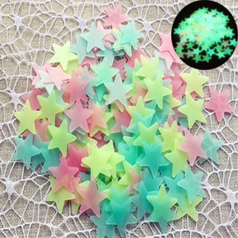 3D fluorescenčné svietiace nalepovacie hviezdičky na stenu (100 ks)