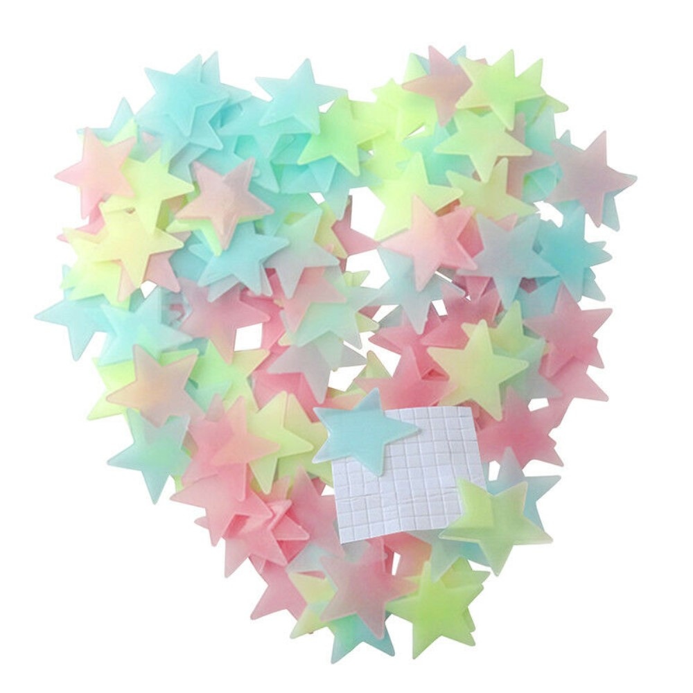 3D fluorescenčné svietiace nalepovacie hviezdičky na stenu (100 ks)