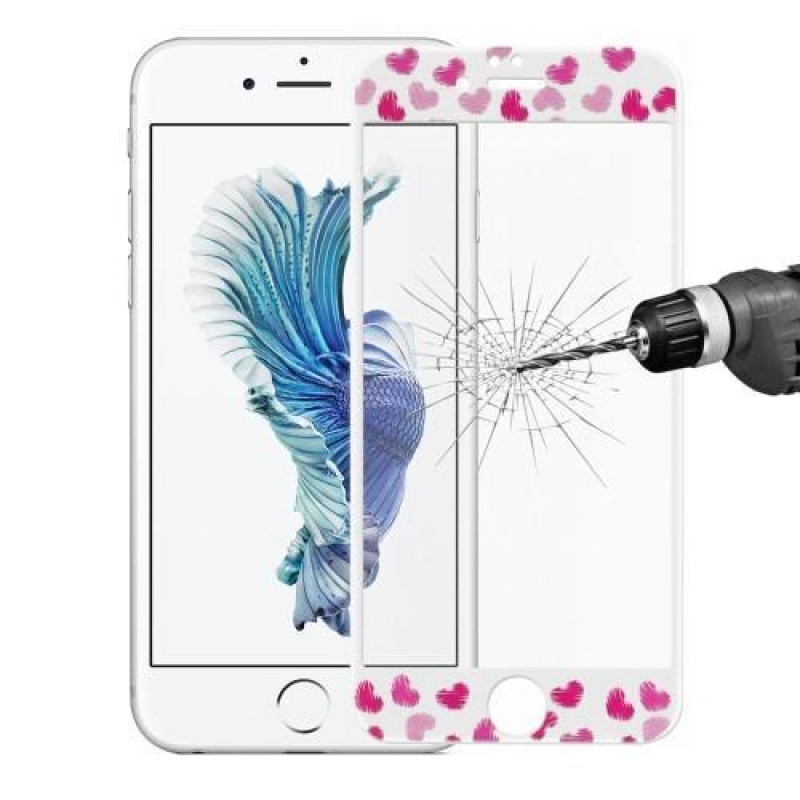 3D glass celoplošné ochranné tvrdené sklo na iPhone 6 Plus a 6s Plus - srdiečka