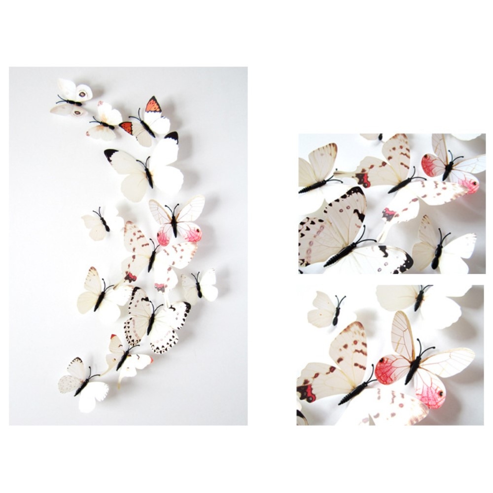 3D samolepky motýľov na stenu a nábytok (12 ks) - bieli motýle
