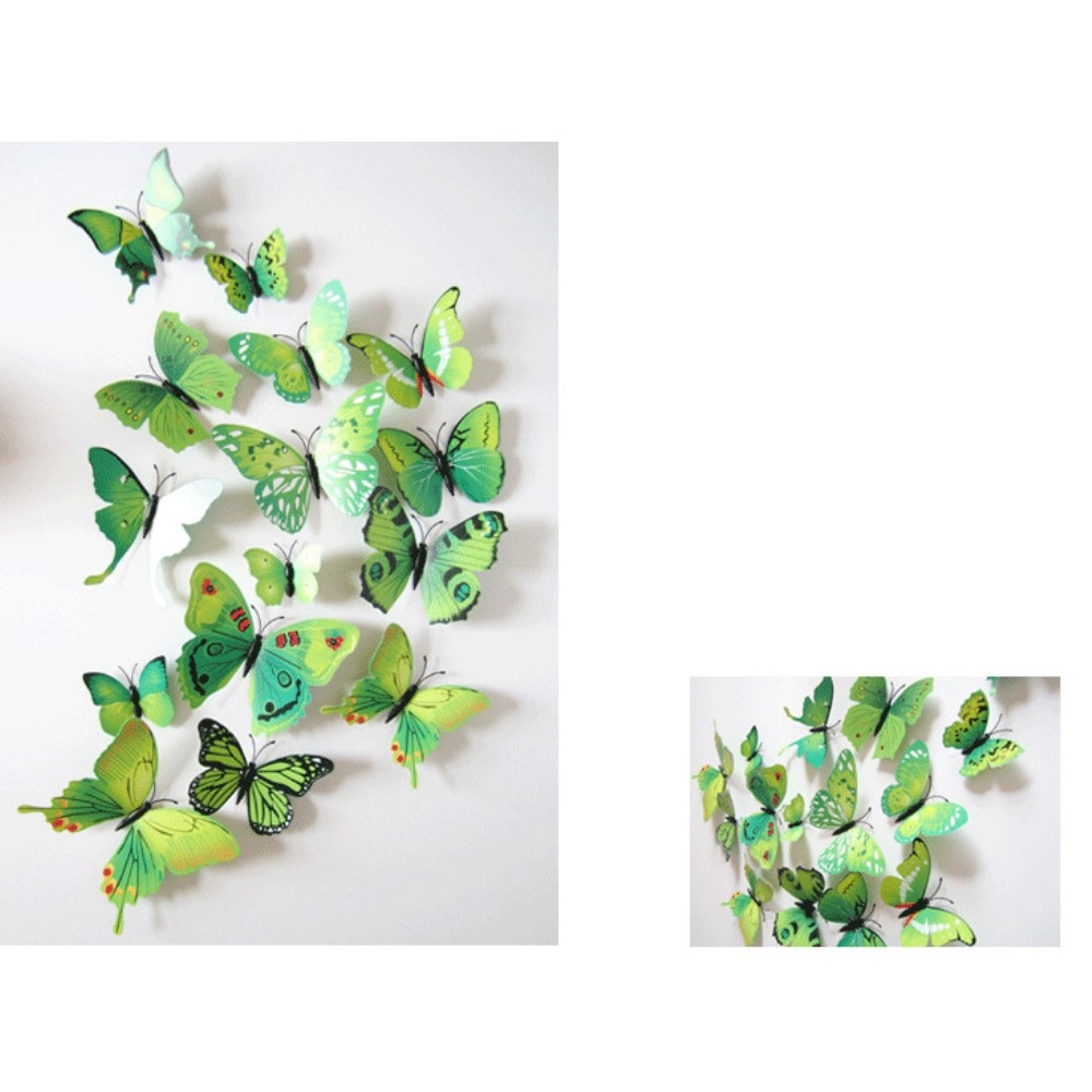 3D samolepky motýľov na stenu a nábytok (12 ks) - zelení motýle