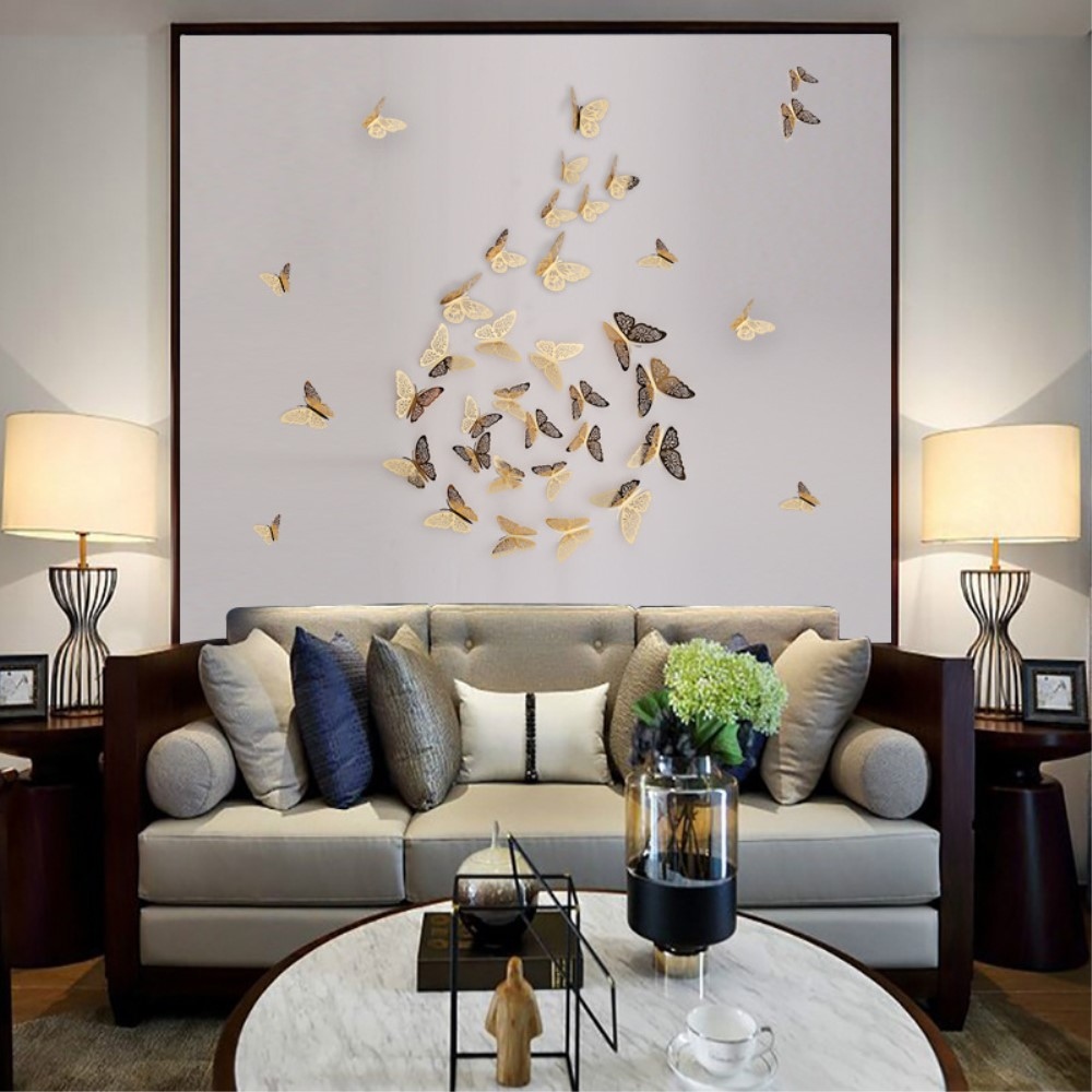 3D samolepky motýľov na stenu a nábytok (12 ks) - zlatí motýle
