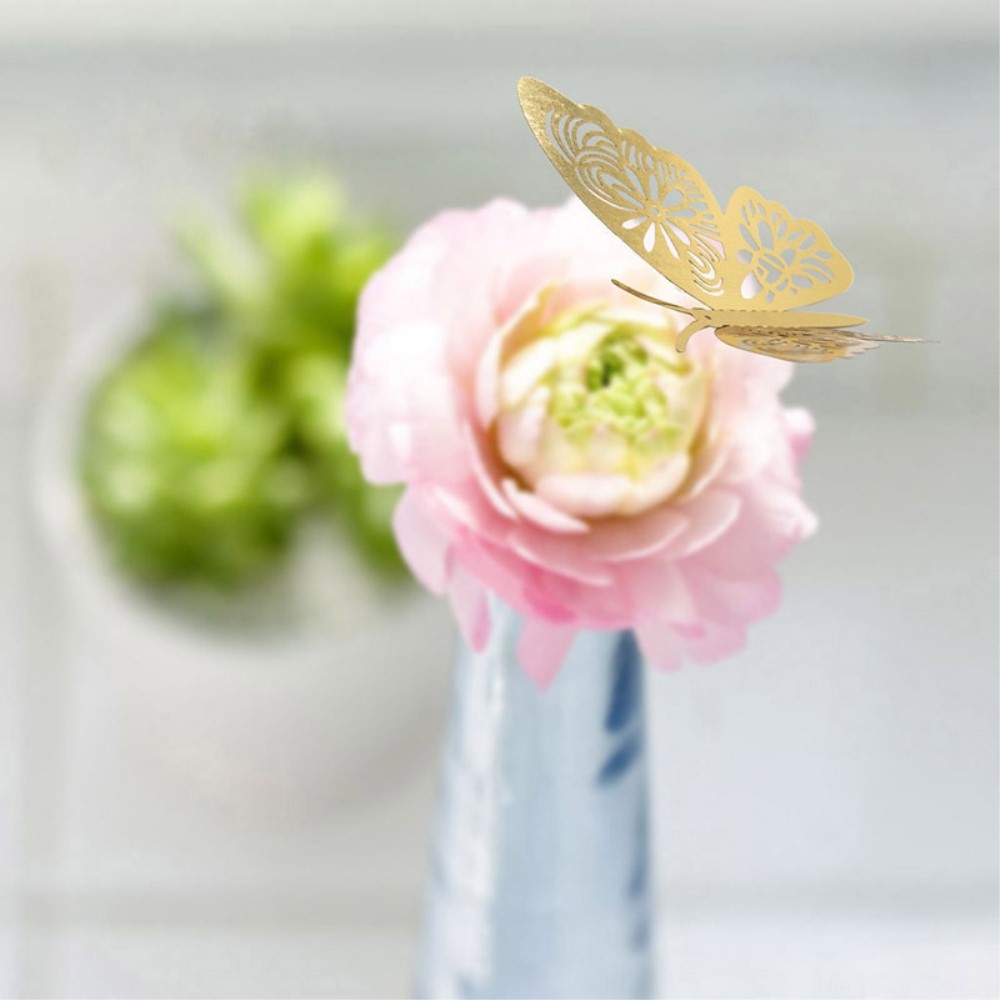 3D samolepky motýľov na stenu a nábytok (12 ks) - zlatí motýle