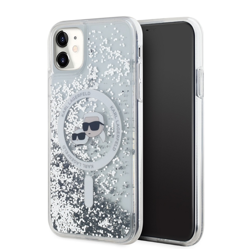 Karl Lagerfeld Liquid Glitter Karl a Choupette Heads Magsafe Zadný Kryt pre iPhone 11 Transparent