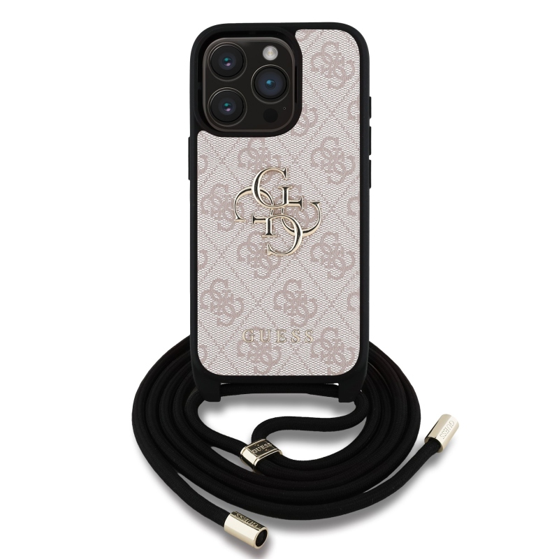 Guess PU 4G Metal Logo Crossbody Popruh Zadný Kryt pre iPhone 15 Pro Max Pink