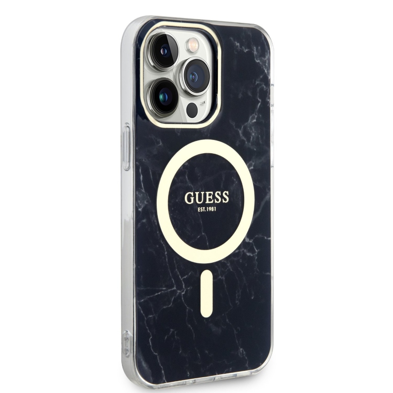 Guess IML Marble MagSafe Zadný Kryt pre iPhone 13 Pro Max Black
