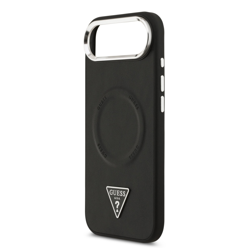 Guess PU kožený zadný kryt MagSafe s trojuholníkovým logom pre iPhone Air Black
