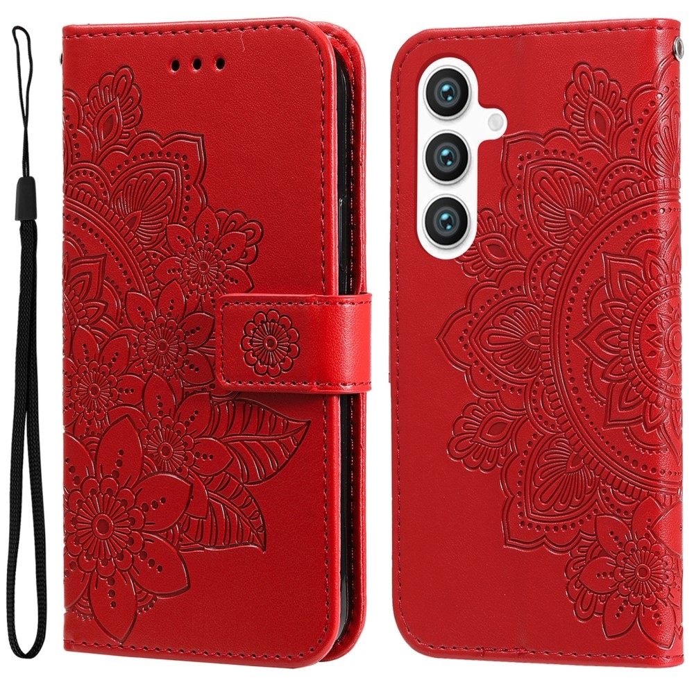 Floral knižkové púzdro na Samsung Galaxy S25+ - červené