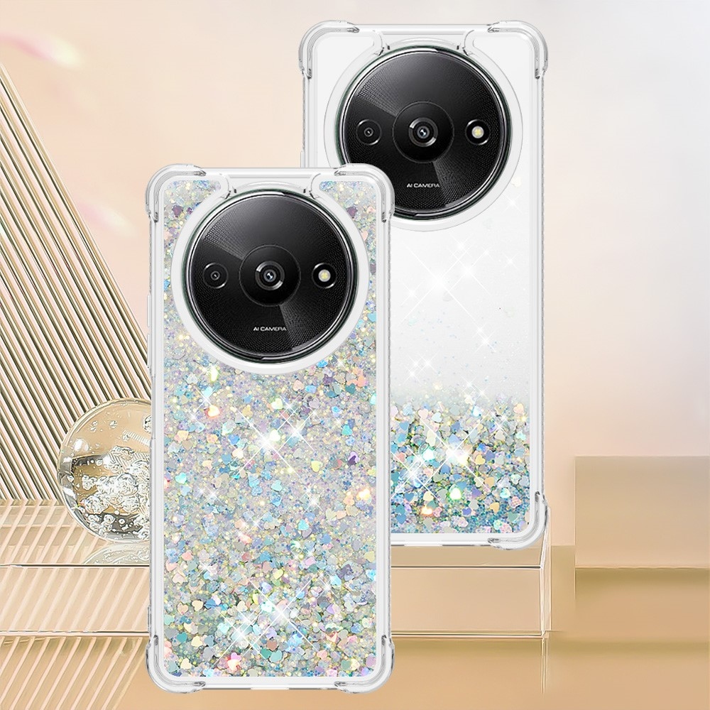 Glitter gélový presýpací obal na Xiaomi Redmi A3 - strieborný/srdiečka