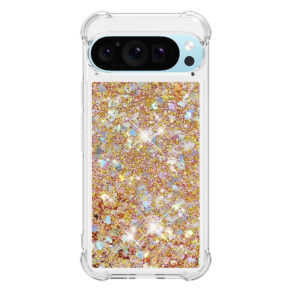 Glitter presýpací gélový obal na Google Pixel 10 Pro/Pixel 10 - zlatý/srdiečka