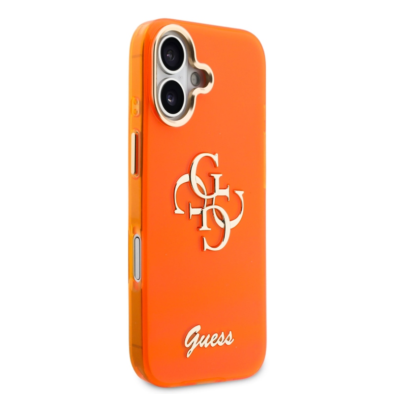 Guess IML 4G Script Metal Logo Zadný kryt pre iPhone 17 Orange