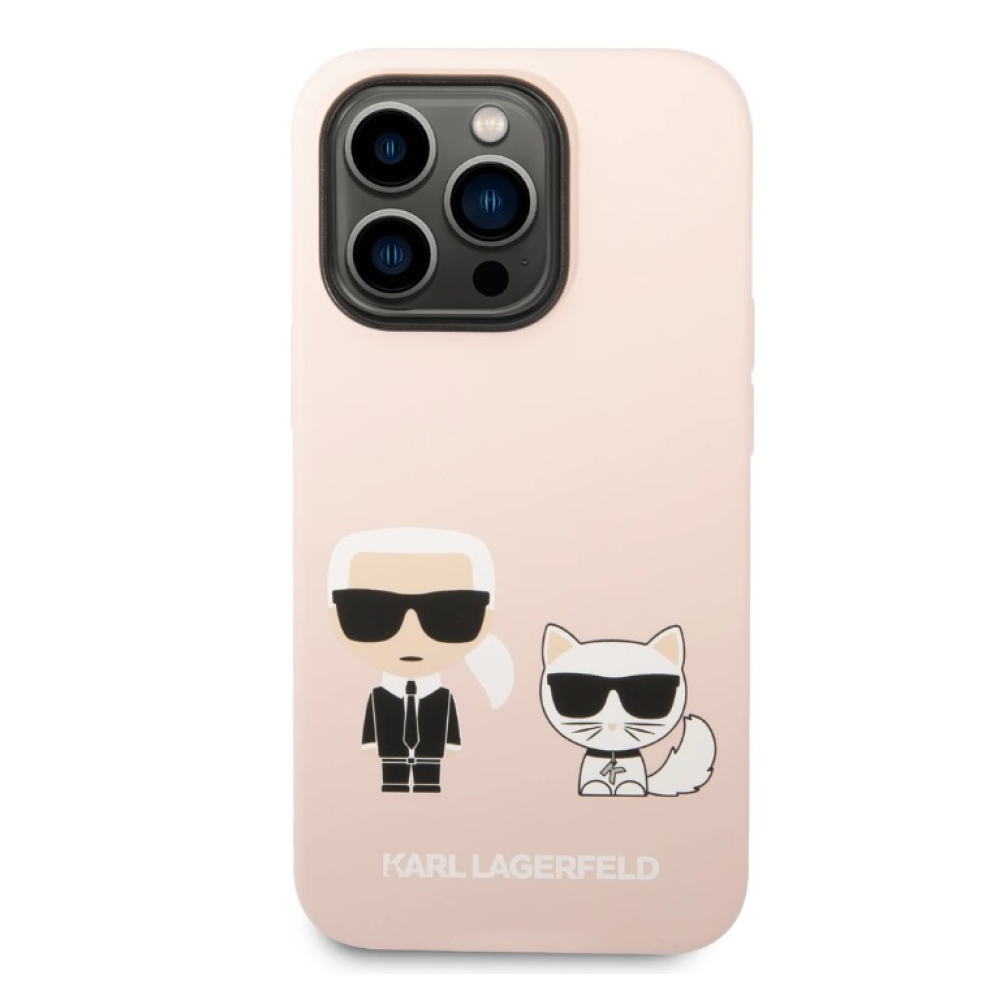 Karl Lagerfeld MagSafe kryt Liquid Silicone Karl and Choupette iPhone 14 Pro ružový