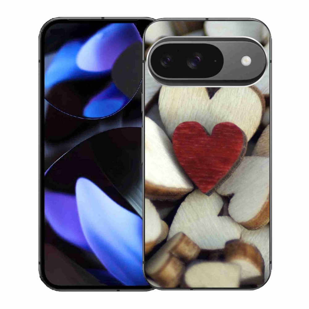 Gélový kryt mmCase na Google Pixel 9/9 Pro - gravírované červené srdce