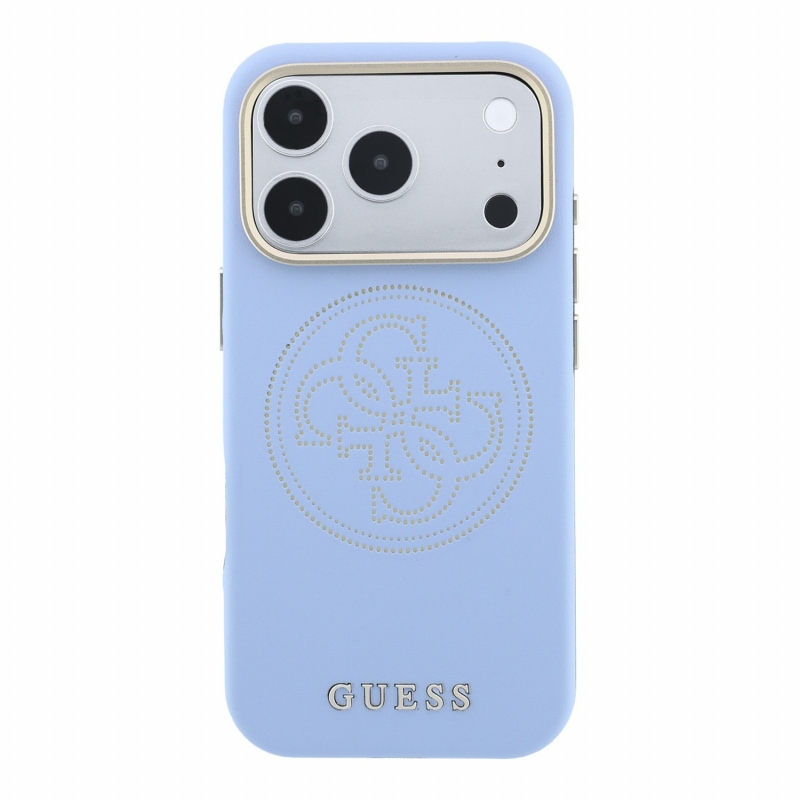 Guess PU Semi Wrap Perforated 4G Logo MagSafe zadný kryt pre iPhone 18 Pro, modrý